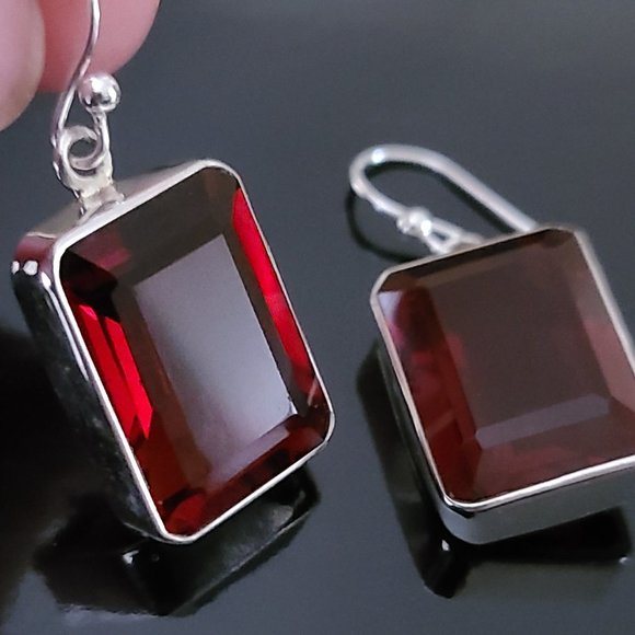 JewelrybyJohnM Jewelry - Red Garnet Dangle Earrings Sterling Silver-Chunky Earrings-Casual Earrin…